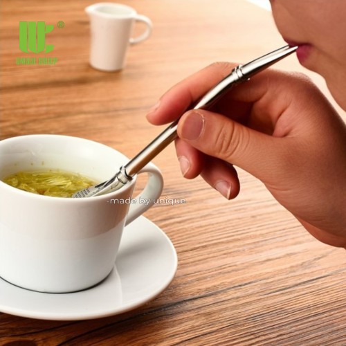 Reusable Stainless Steel Drinking Straws with Filter Spoon Juice Milk Tea Filter Straw