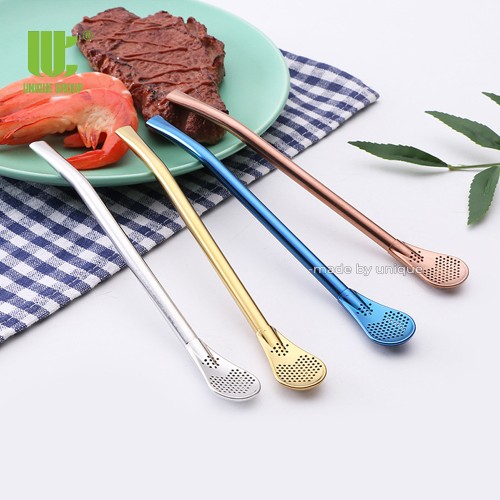 Reusable Stainless Steel Drinking Straws with Filter Spoon Juice Milk Tea Filter Straw